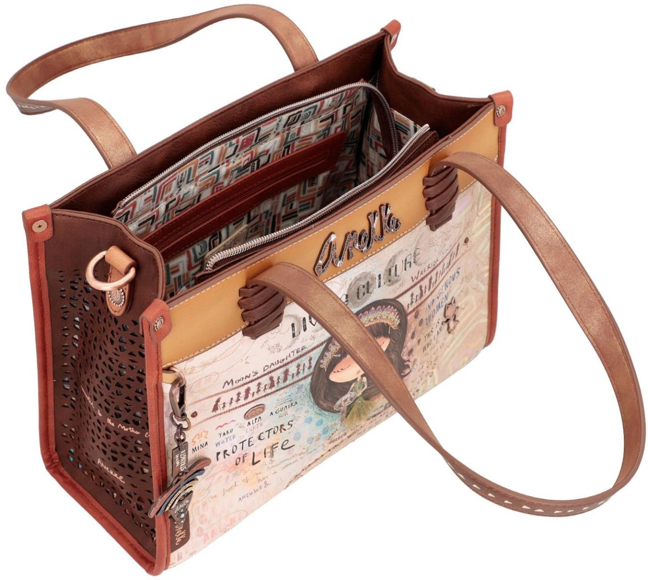 Kurzgrifftasche Braun Anekke Menire indigen Pins