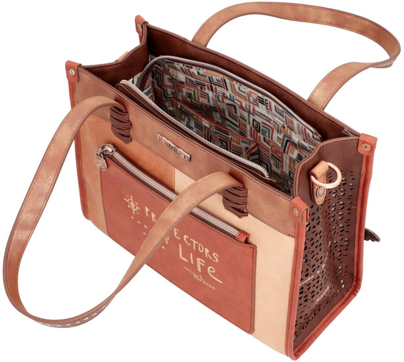 Kurzgrifftasche Braun Anekke Menire indigen Pins