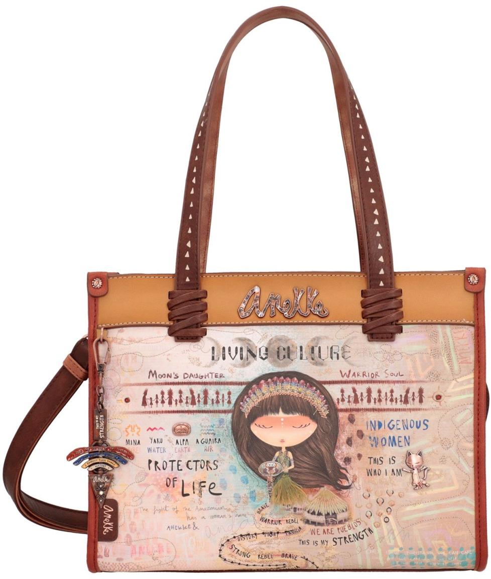 Kurzgrifftasche Braun Anekke Menire indigen Pins
