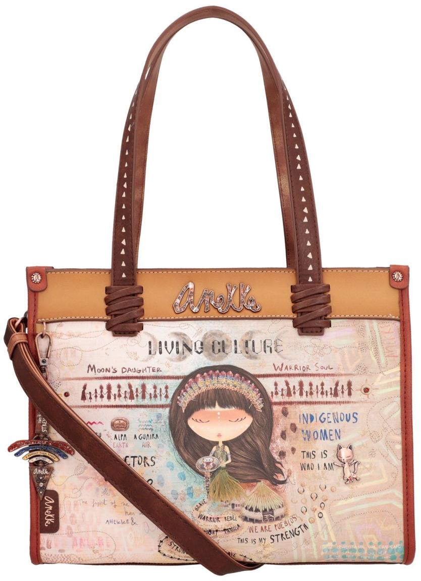 Kurzgrifftasche Braun Anekke Menire indigen Pins