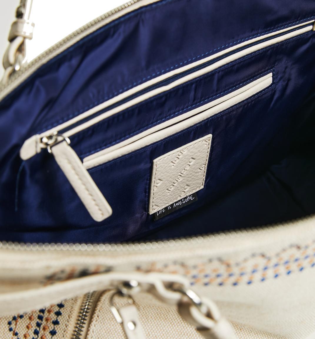 Kurzgrifftasche Canvas bestickt hellbeige Desigual Regasita Libia