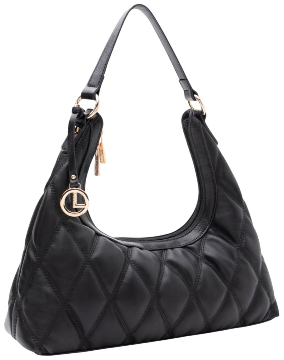 L.Credi Paige Schultertasche Steppmuster Schwarz