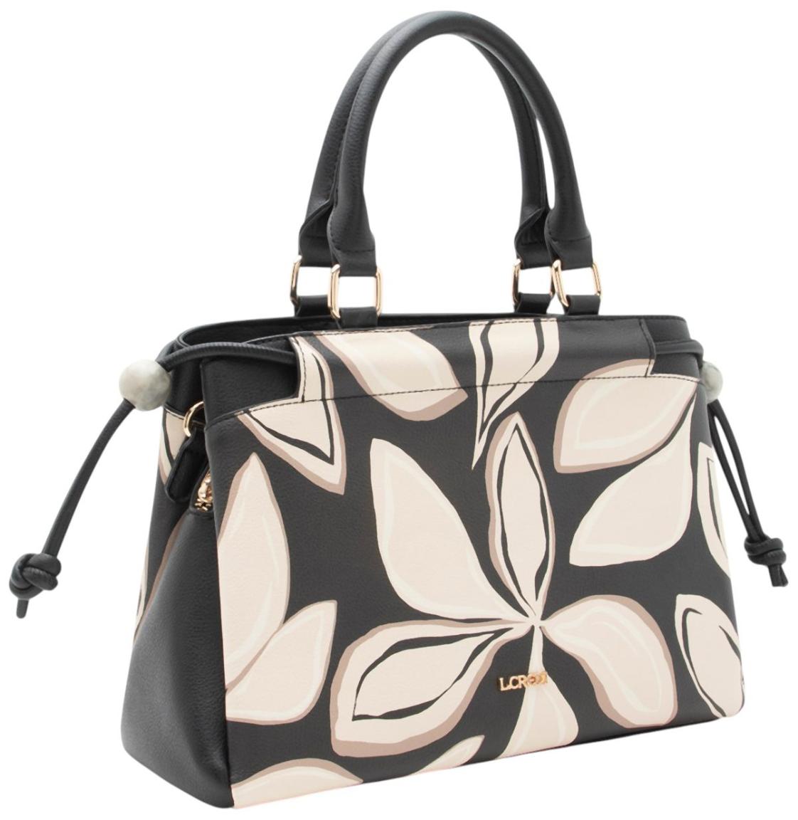 L.Credi Rabia Kurzgrifftasche Blätter Schwarz