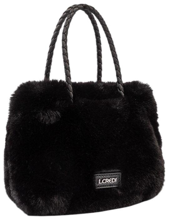 L.Credi Sancia Kurzgrifftasche Kunstfell Schwarz