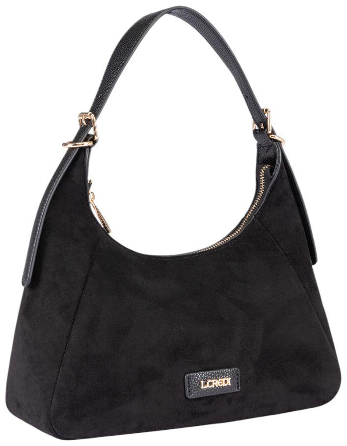 L.Credi Sophronia Schultertasche Veloursimitat Schwarz