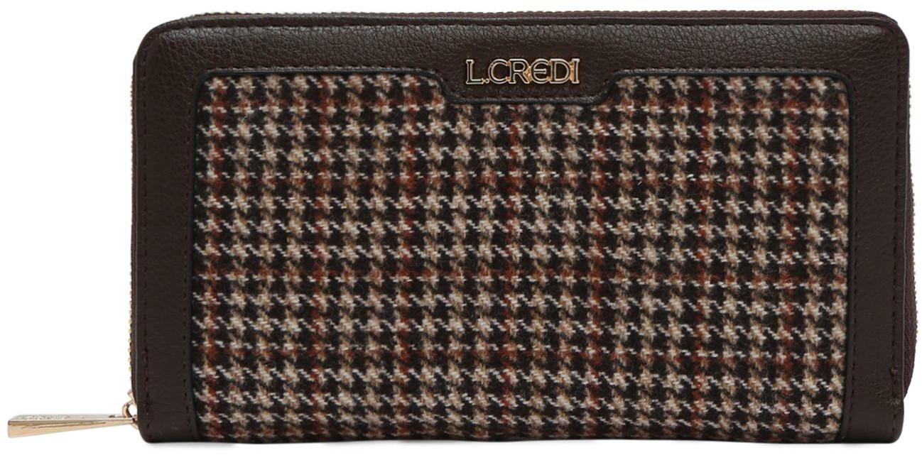 L.Credi Wallet groß Lenette Hahnentritt braun