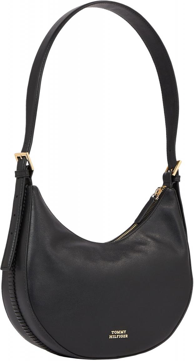 Leder Tasche Damen Tommy Hilfiger Crest Leather Shoulder Bag schwarz