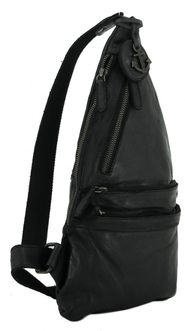 One Shoulder Backpack Rowan Harbour 2nd schwarz Leder Vintage