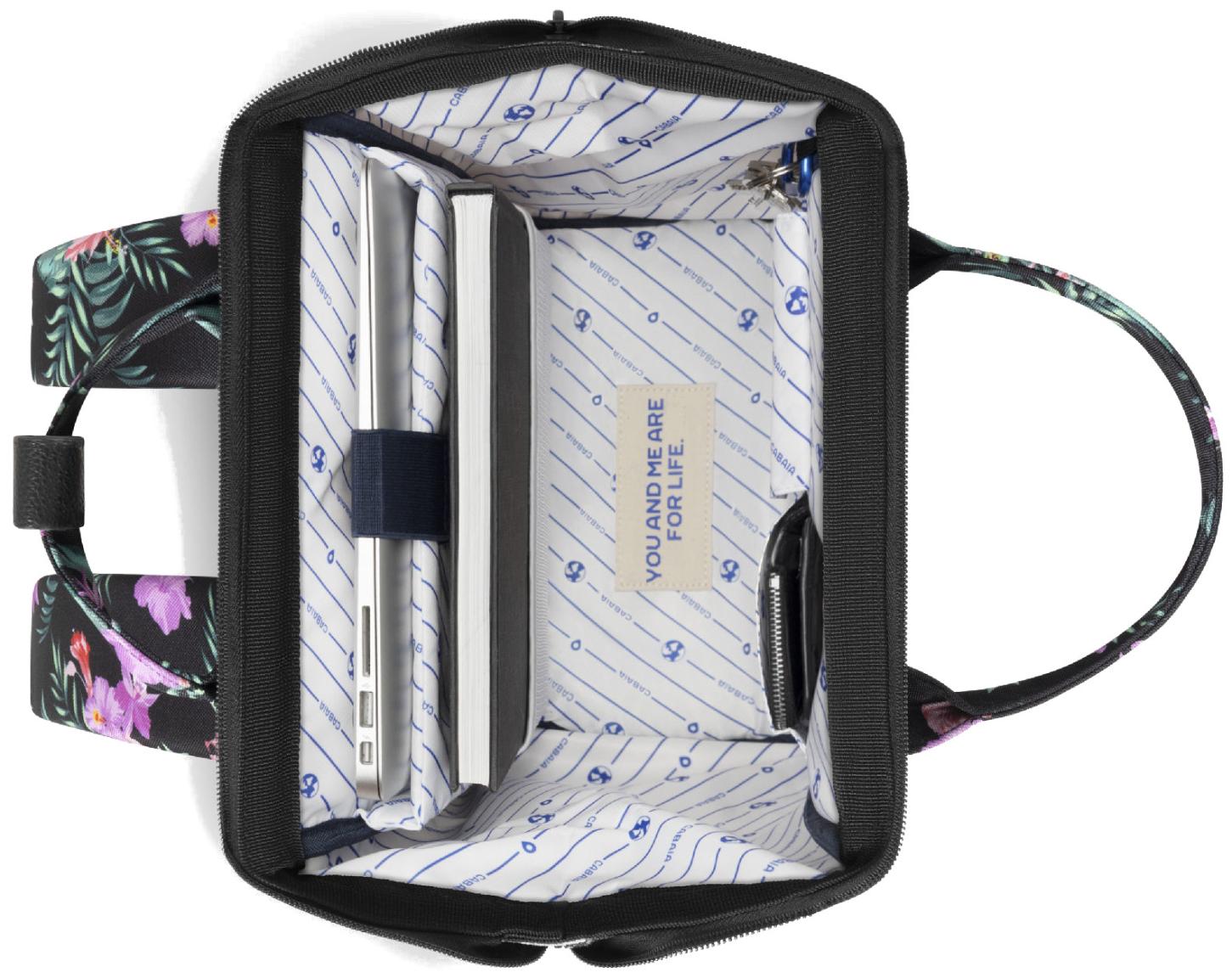 Outdoorrucksack Cabaia schwarz Adventurer Medium floral Valladolid Fronttasche
