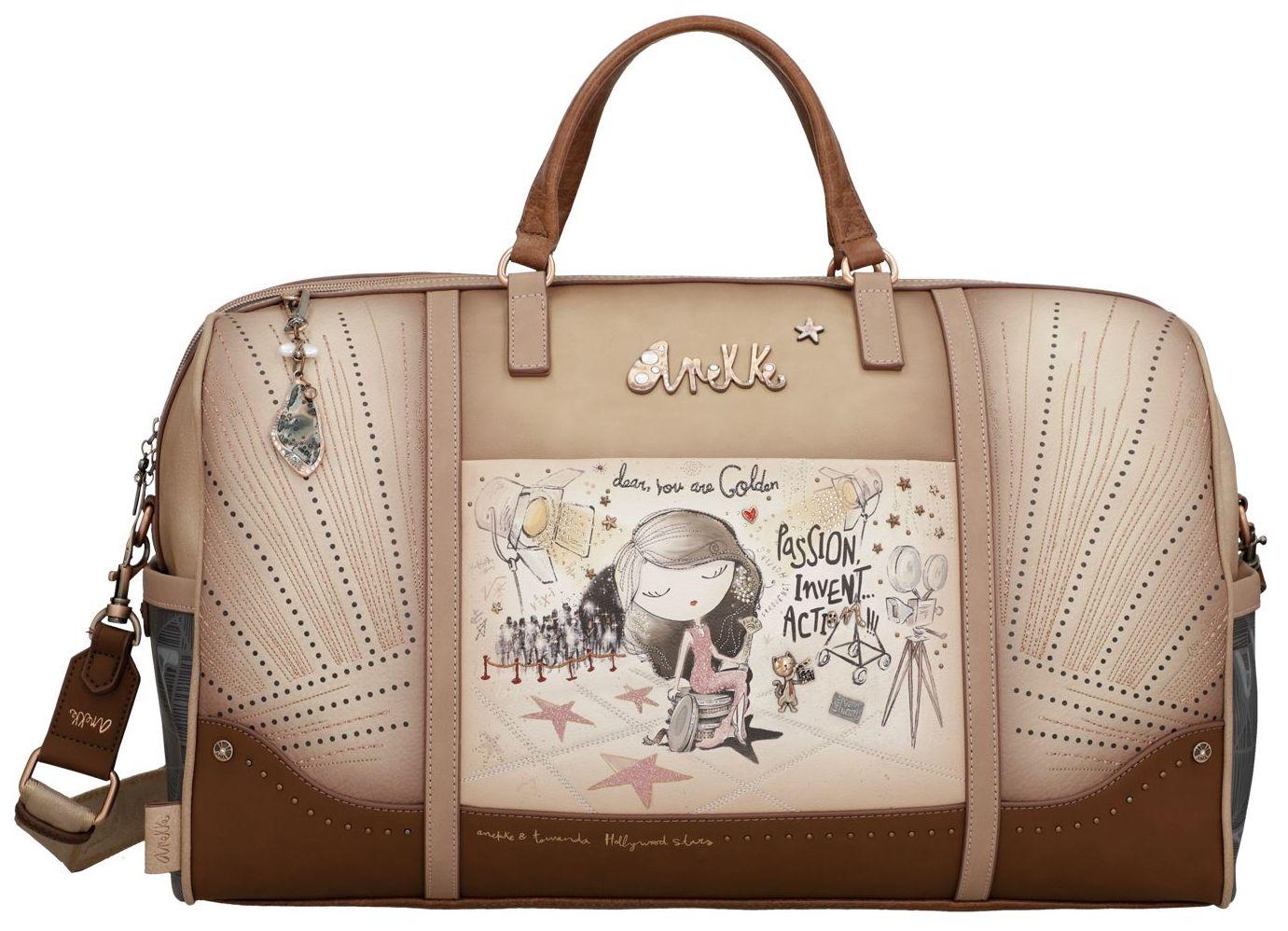 Reisetasche Anekke Hollywood Glitzer beige Ziernähte