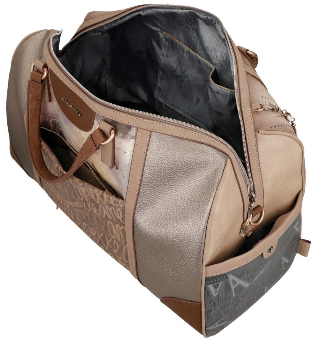 Reisetasche Anekke Hollywood Glitzer beige Ziernähte