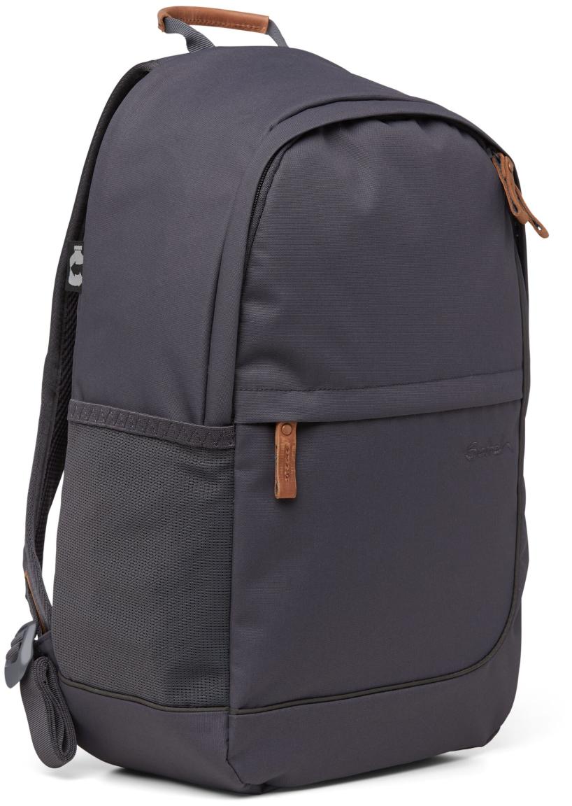 Satch Fly Freizeitrucksack Pure Grey Lederdetails