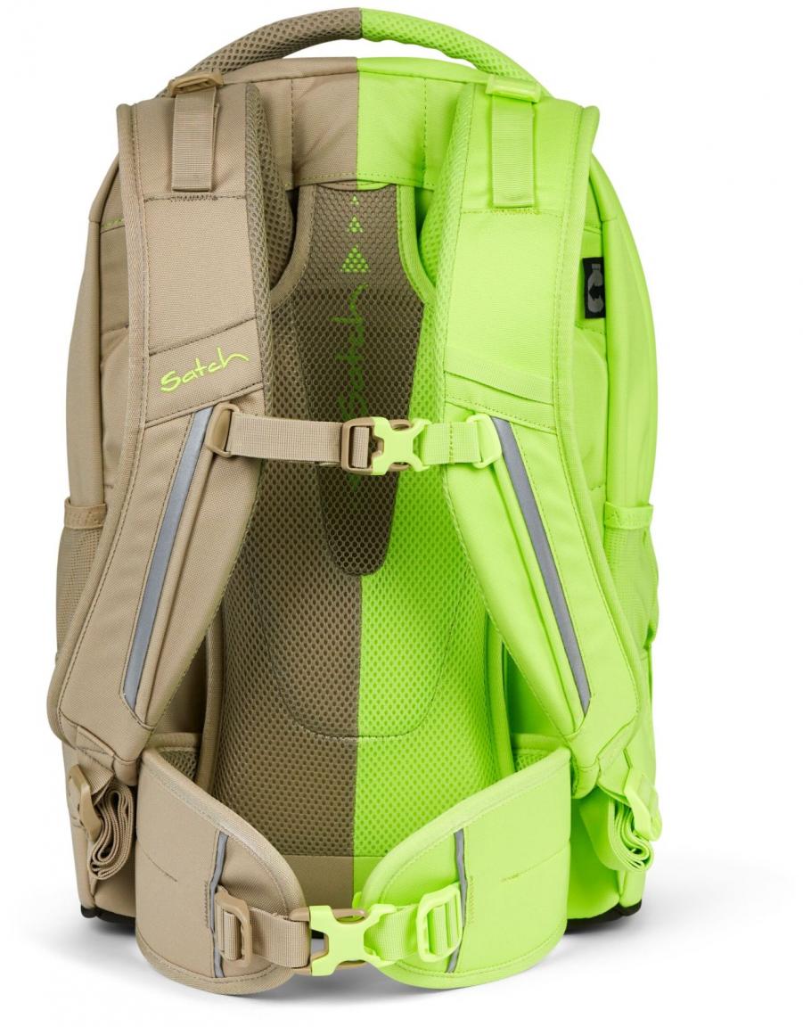 Satch Schulrucksack Pack Double Trouble neongrün beige