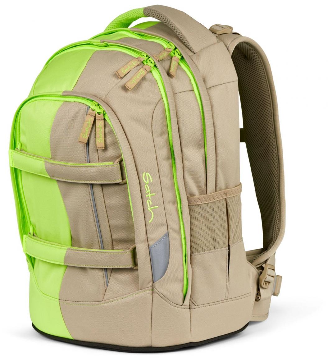 Satch Schulrucksack Pack Double Trouble neongrün beige
