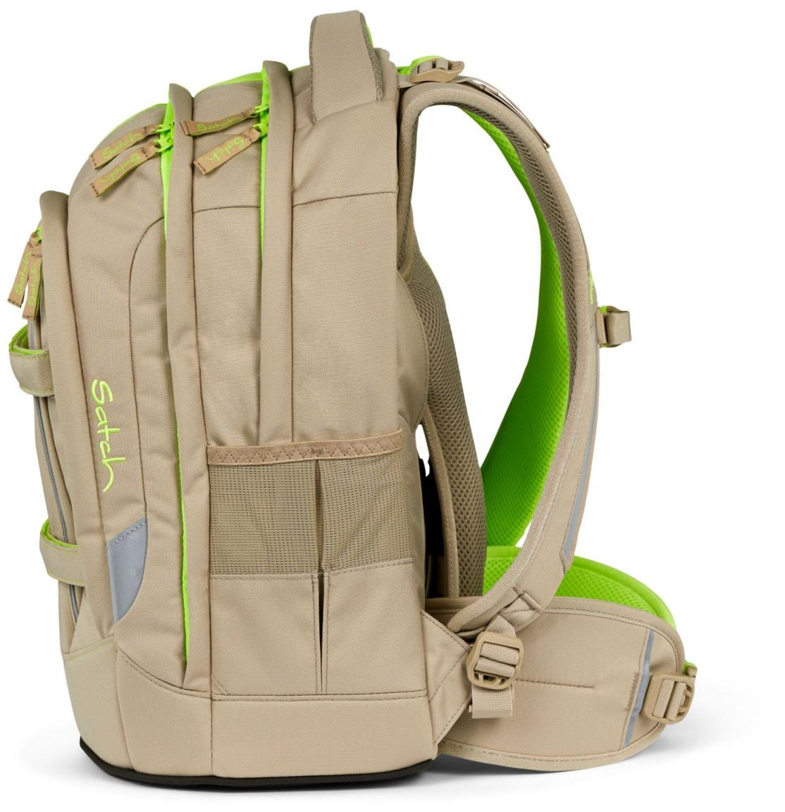 Satch Schulrucksack Pack Double Trouble neongrün beige
