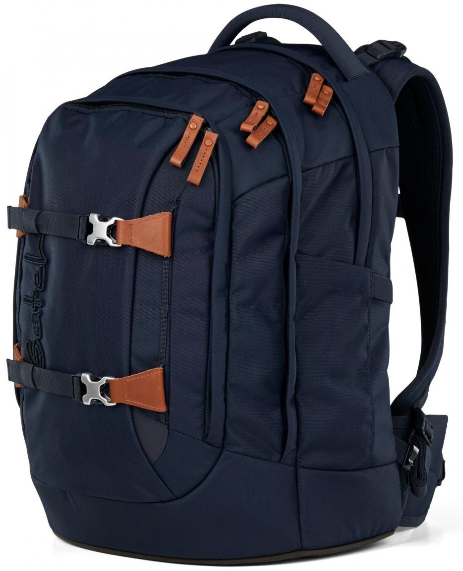 Satch dunkelblauer Jugendranzen recycelt Lederdetails Nordic Blue Ready Swap