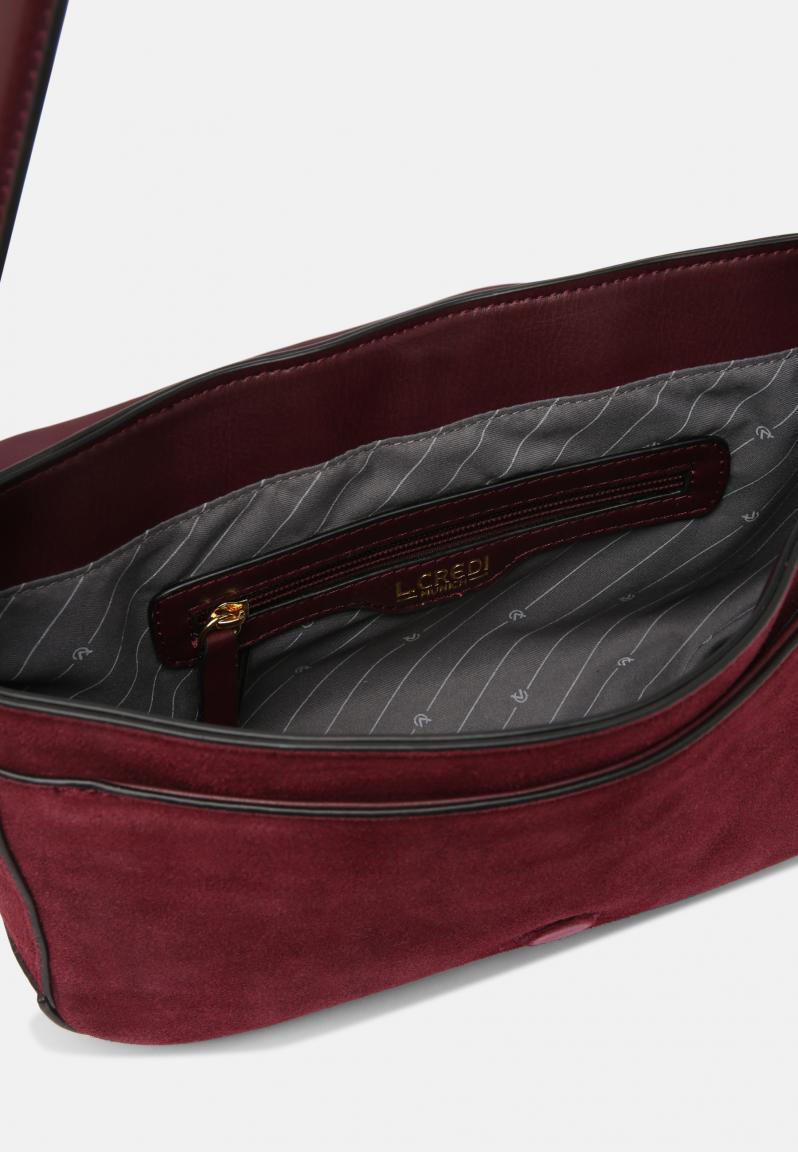 Schultertasche Echtleder Velours L.Credi Fioretta Bordo weinrot