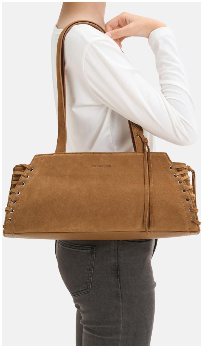 Schultertasche Laced up FredsBruder Veloursleder Desert Brown