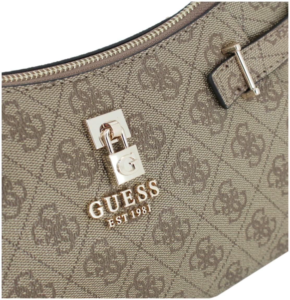 Schultertasche Top Zip Guess Yesba Latte Logo braun beige