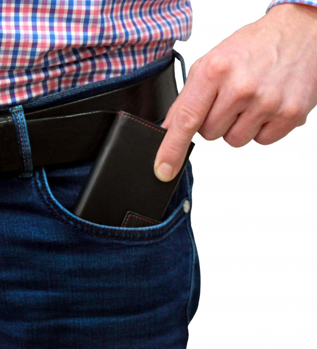 Secwal Geldtasche RFID Kartenschutz schwarz mit roter Naht