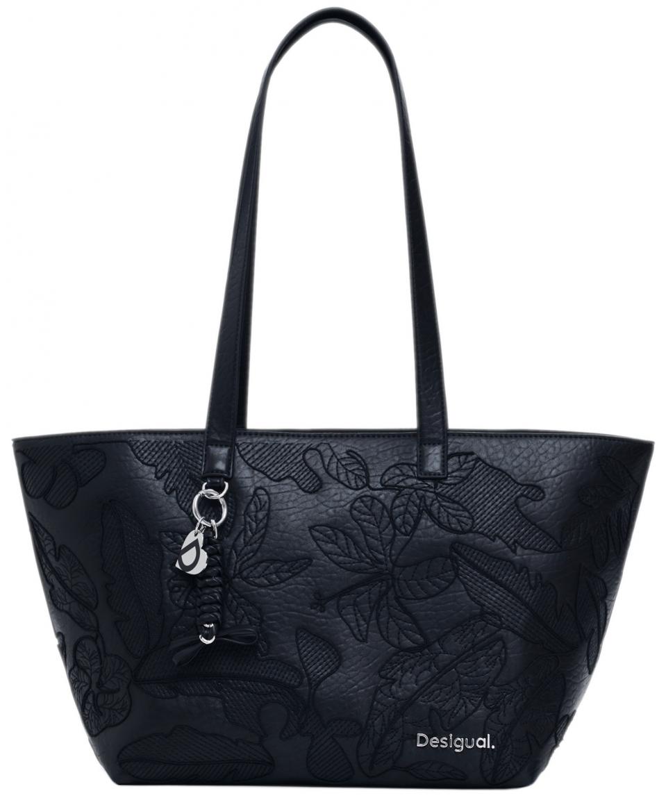 Shoppertasche Cahuil schwarz Blätter Desigual Jolie geräumig Stickerrei