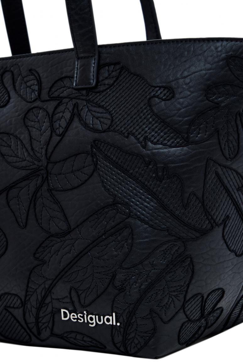 Shoppertasche Cahuil schwarz Blätter Desigual Jolie geräumig Stickerrei
