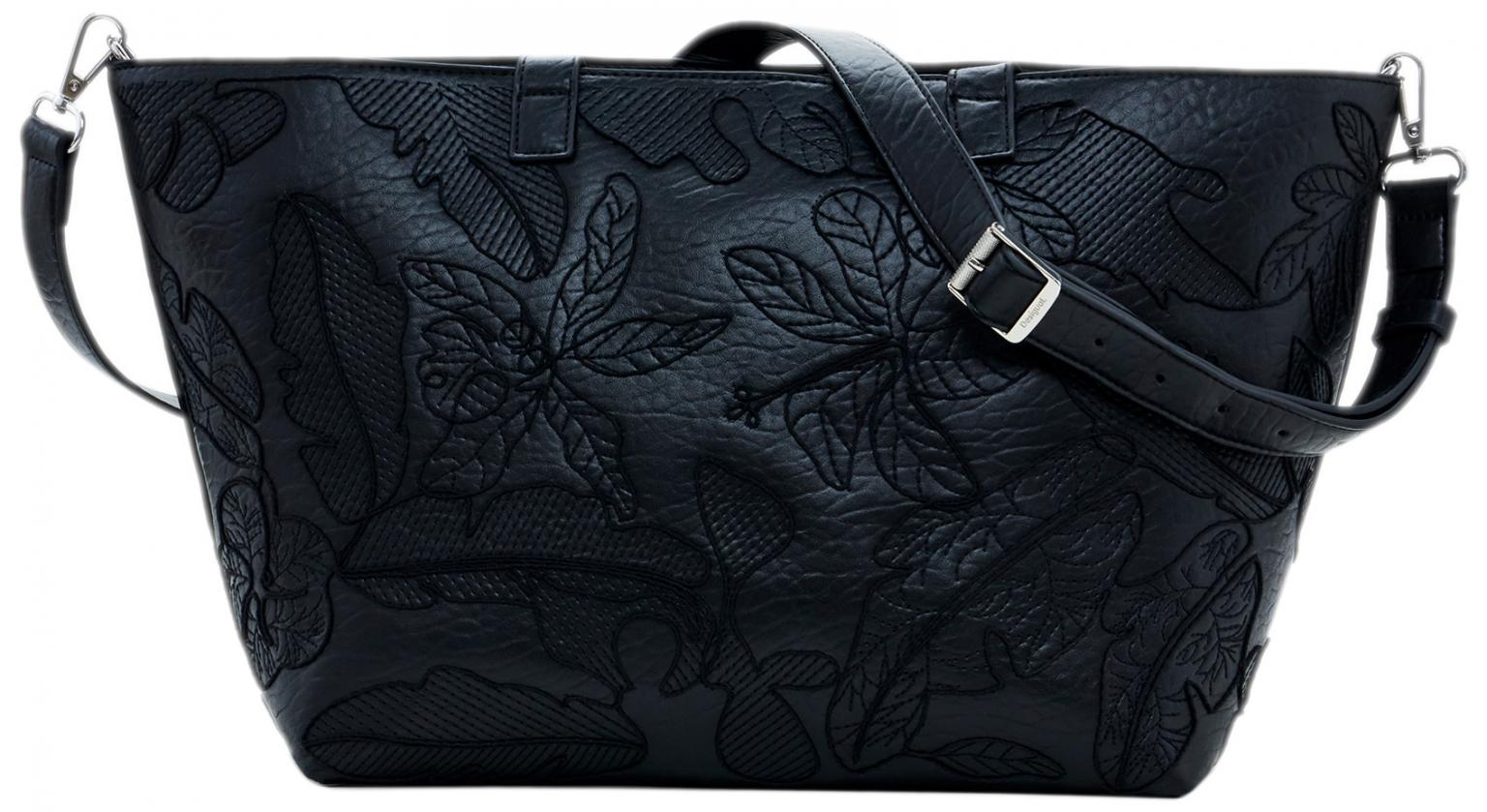 Shoppertasche Cahuil schwarz Blätter Desigual Jolie geräumig Stickerrei