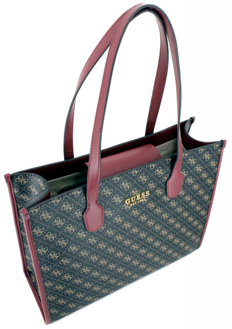 Shoppertasche Guess Silvana Latte Logo beige Jacquard