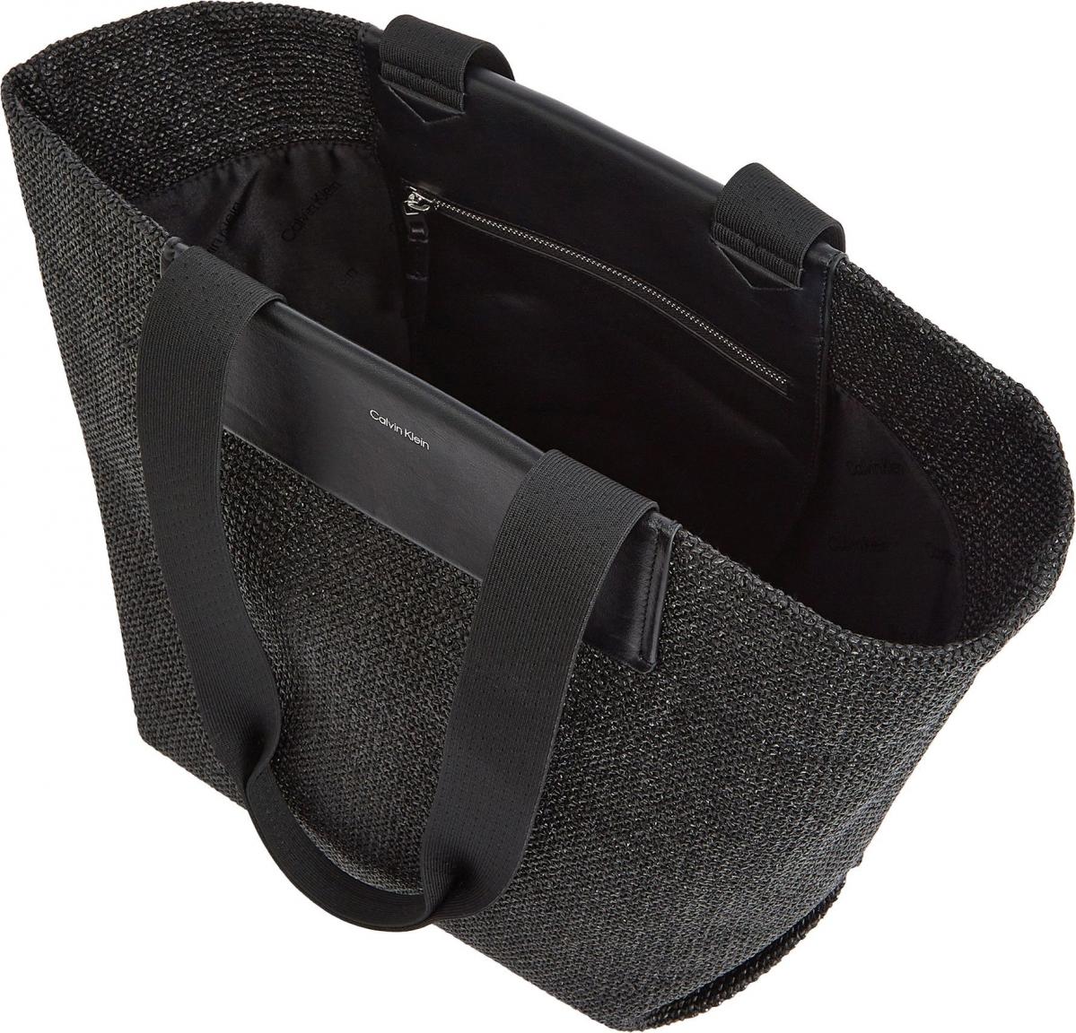 Sommertasche CK Black Calvin Klein Raffia Medium Sisaloptik