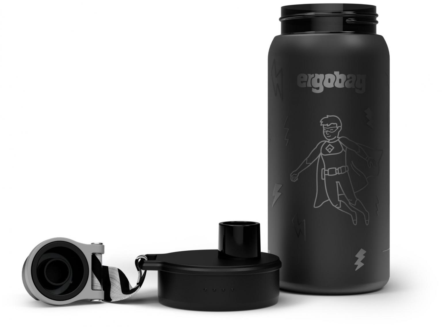 Superhelden Trinkflasche Ergobag schwarz grau kohlensäuredicht