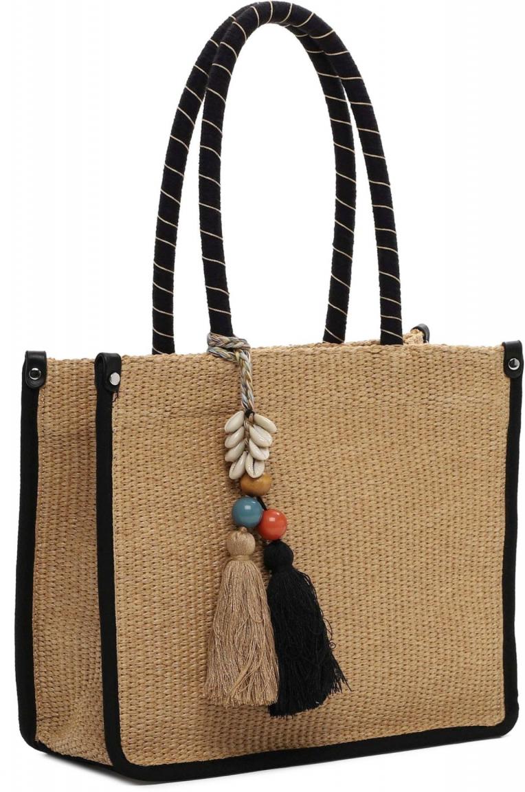 Suri Frey Henkeltasche mit Gurt Kirsty Small Black Kombi Bast PETA