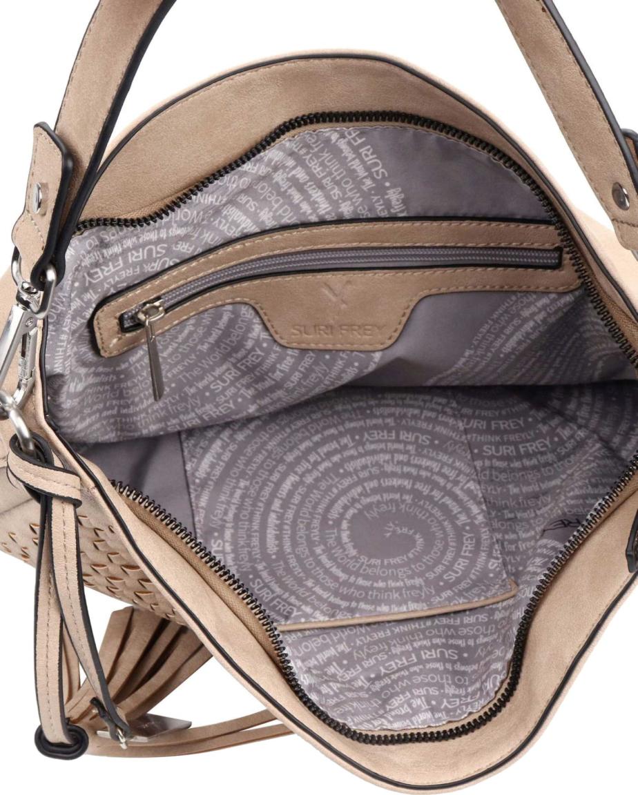 Suri Frey Schultertasche Ruby Flechtmuster Lighttaupe Quastenanhänger