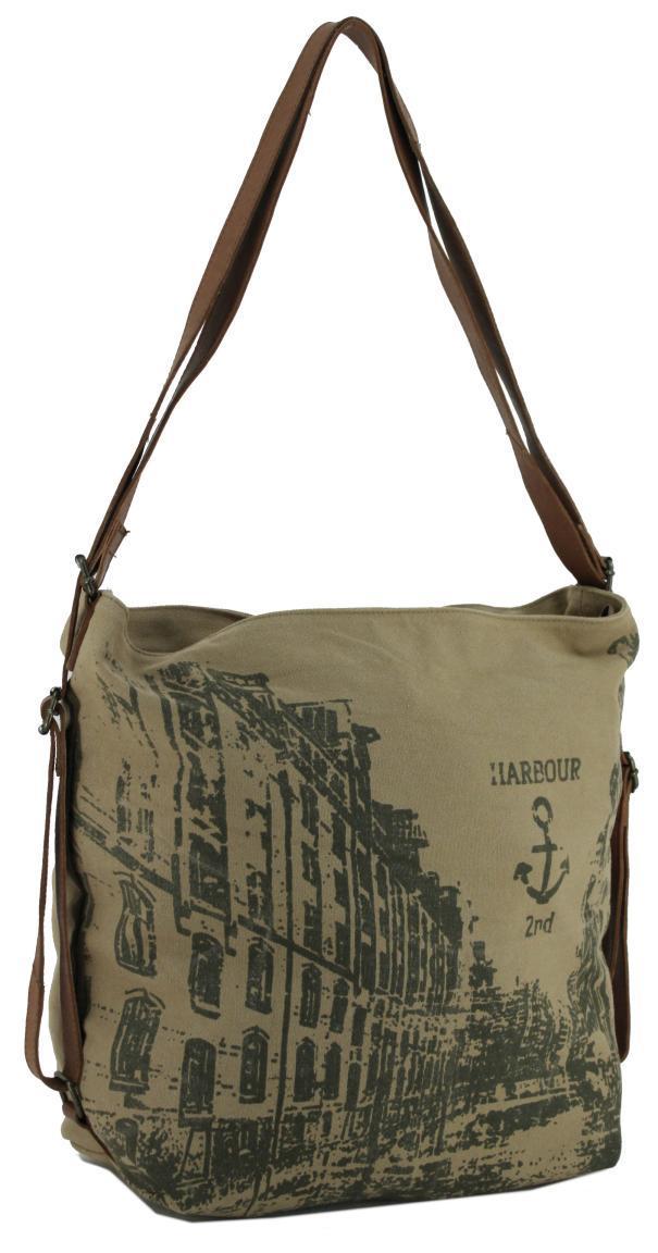 Taschenrucksack Harbour2nd Trave Canvas Vintage Anker Print Leinen Grün