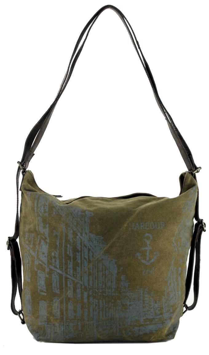 Taschenrucksack Harbour2nd Trave Canvas Vintage Anker Print Leinen Grün
