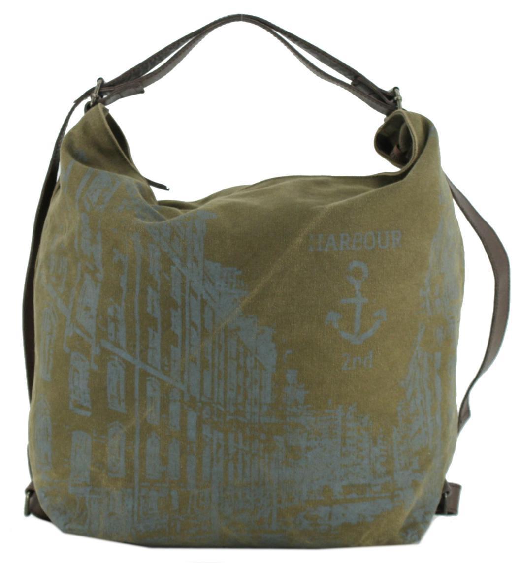 Taschenrucksack Harbour2nd Trave Canvas Vintage Anker Print Leinen Grün
