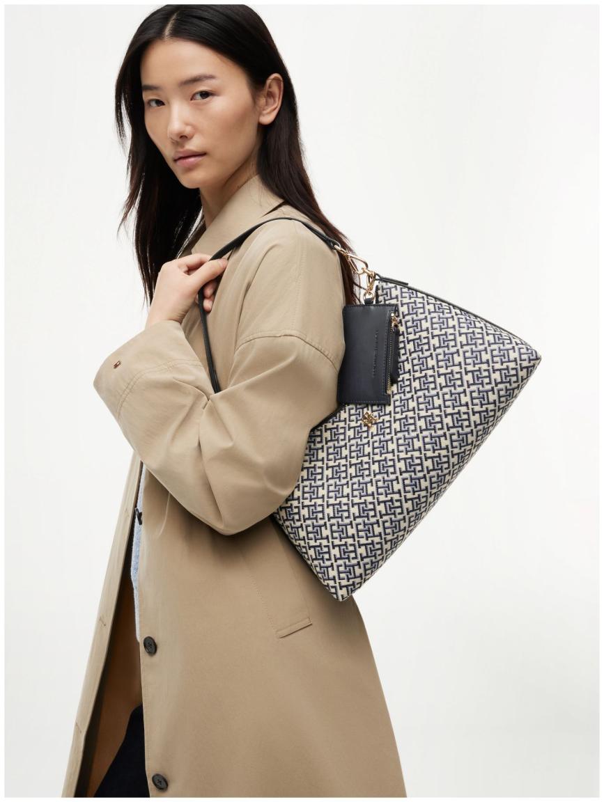 Tommy Hilfiger Icon Shoulder Bag Handtasche Jacquard Blue Mono
