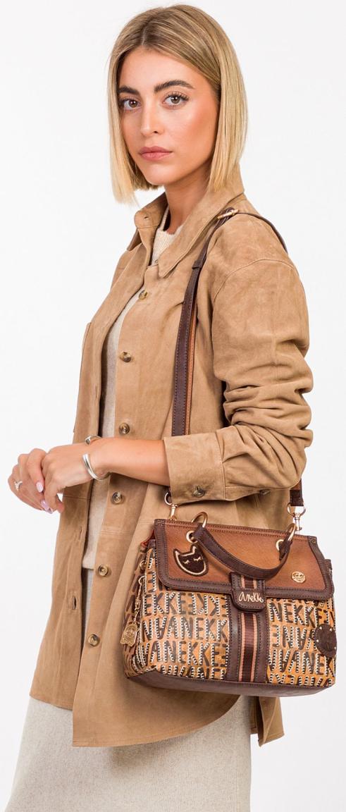 Top Handle Bag Überschlag braun Logoprint bestickt Anekke Urban Eisbär Kanada