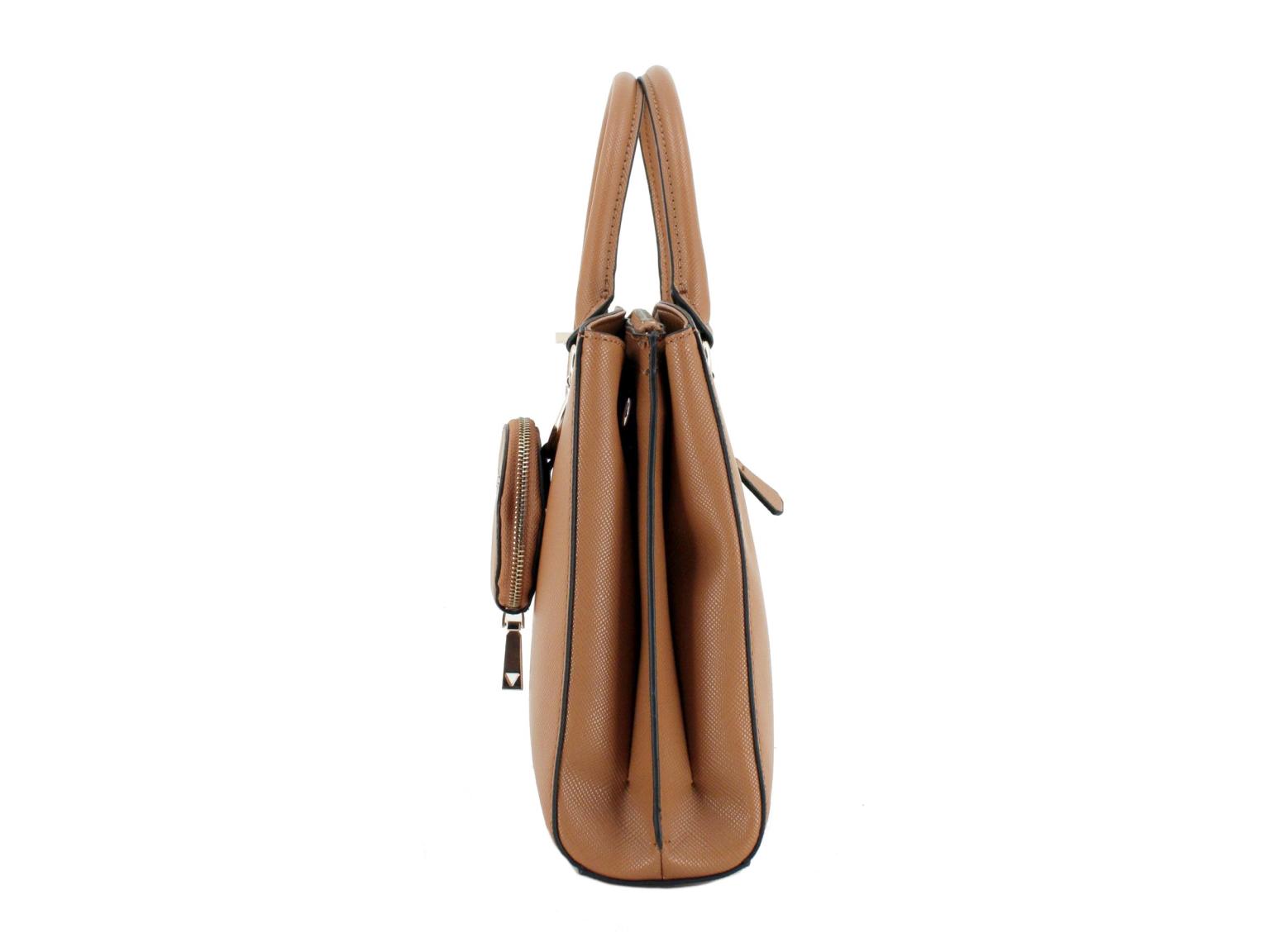 Trendsetter Light Cognac Braun Guess Alexie Henkeltasche Laptop Markenanhänger rund