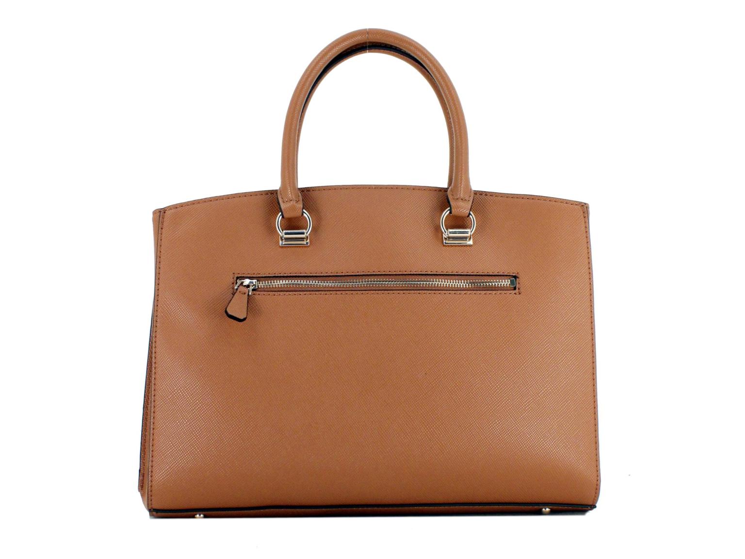Trendsetter Light Cognac Braun Guess Alexie Henkeltasche Laptop Markenanhänger rund