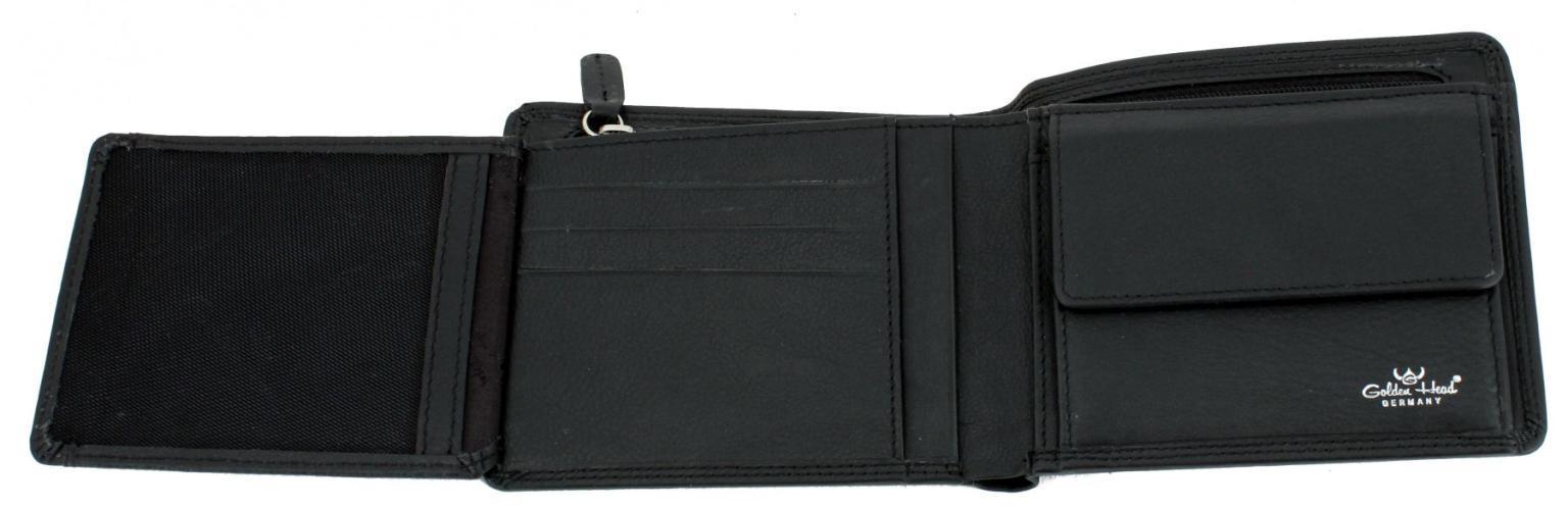 Trifold Leather Wallet Men Golden Head Polo RFID Protect Black