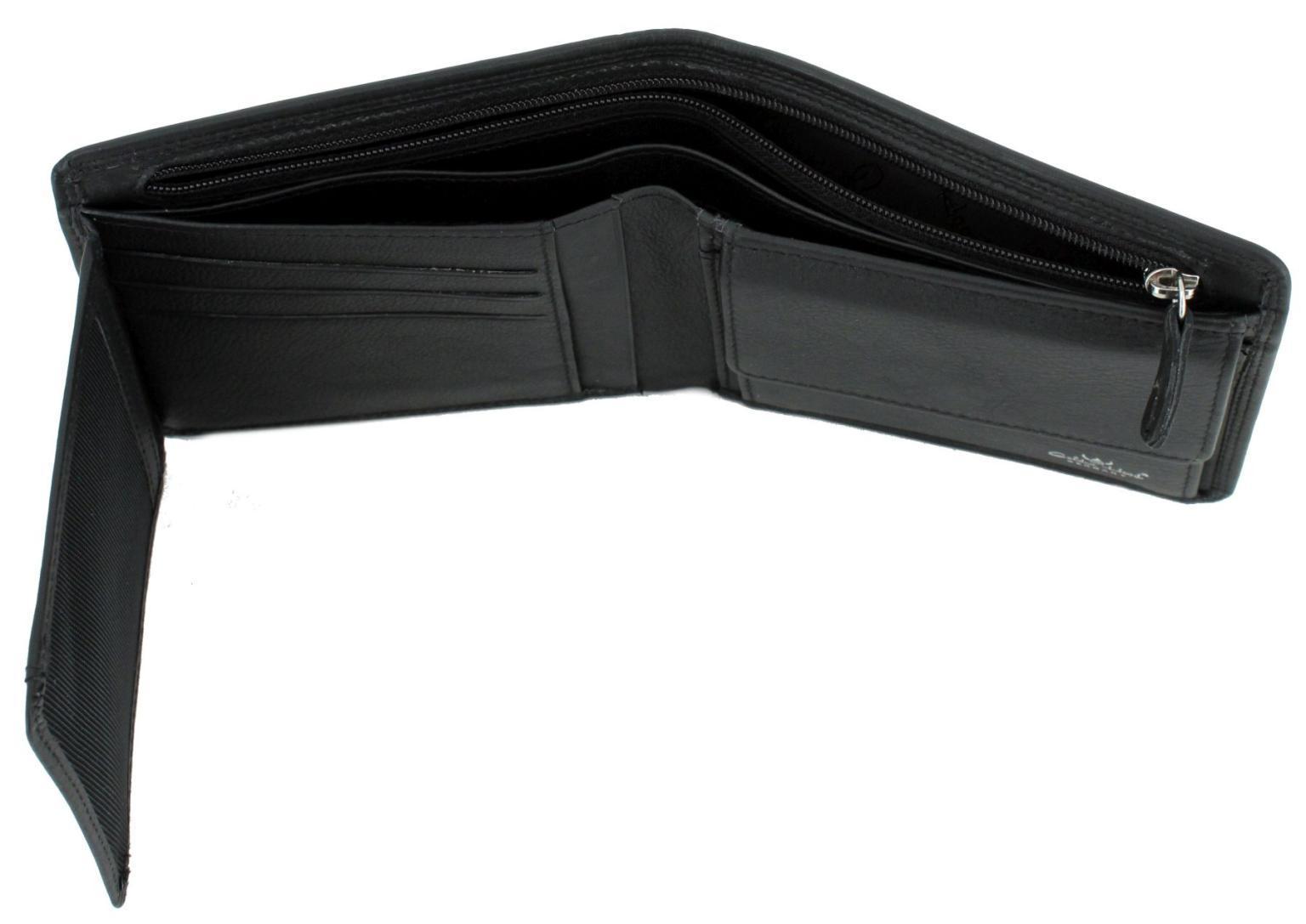 Trifold Leather Wallet Men Golden Head Polo RFID Protect Black