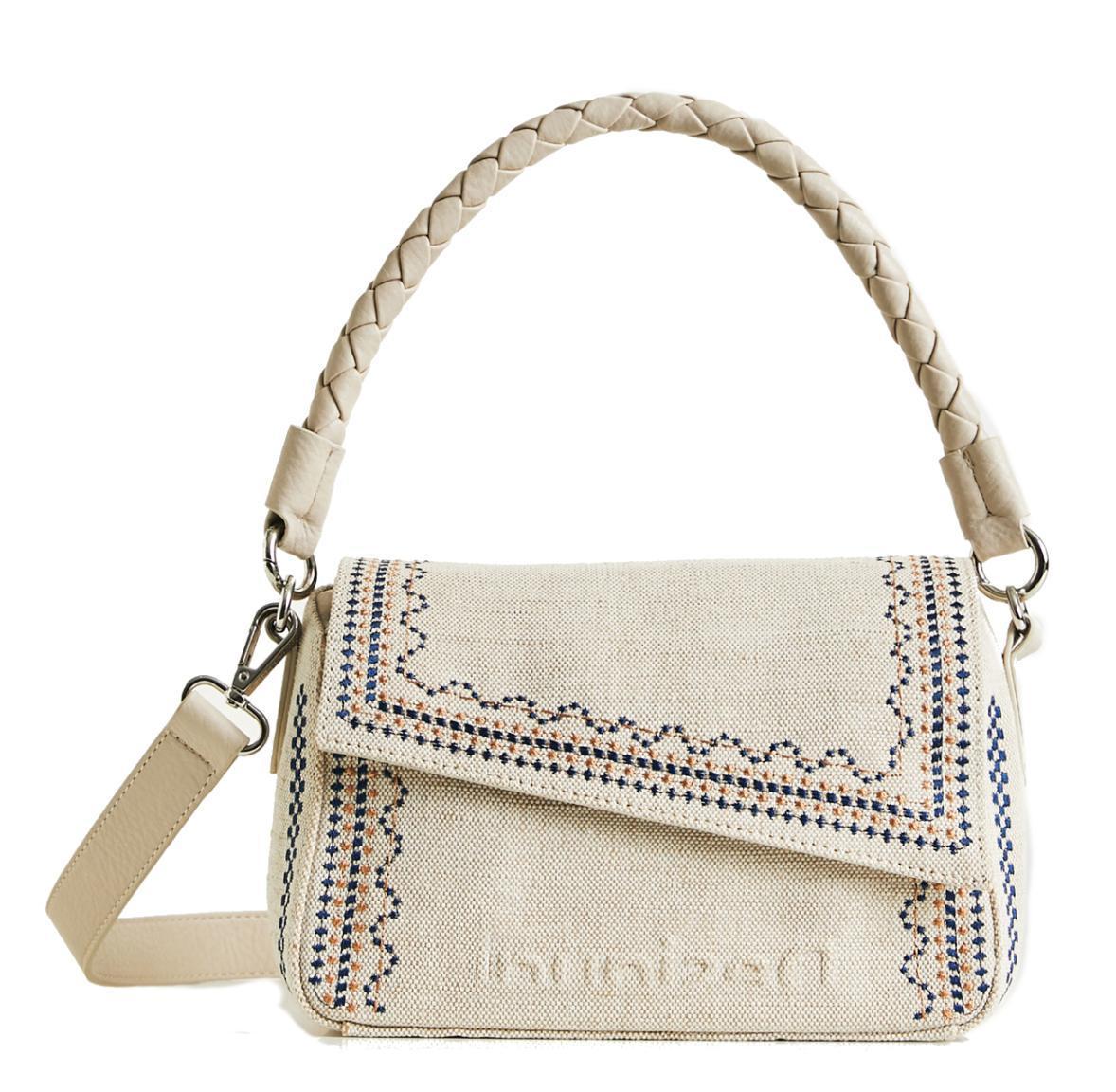 Überschlagtasche hellbeige Desigual Regasita Lino Phuket Mini Stickerei