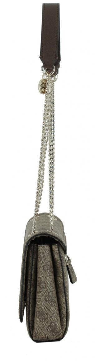 Überschlagtasche hellbeige Logoprint Guess Noelle Bone Logo Metallkette