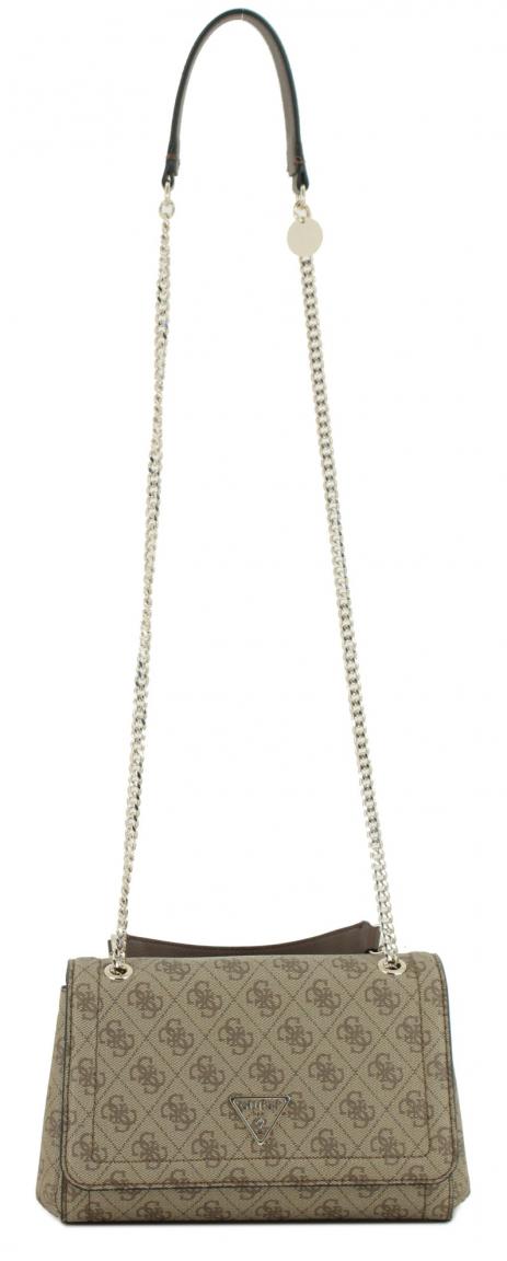 Überschlagtasche hellbeige Logoprint Guess Noelle Bone Logo Metallkette