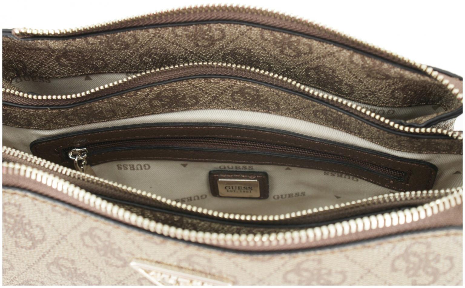 Umhängetasche mit Logoprint Guess Noelle Latte Logo braun beige