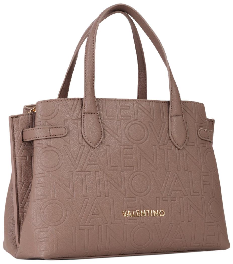 Valentino Kurzhenkeltasche Pansy Taupe Alloverprägung Webriemen