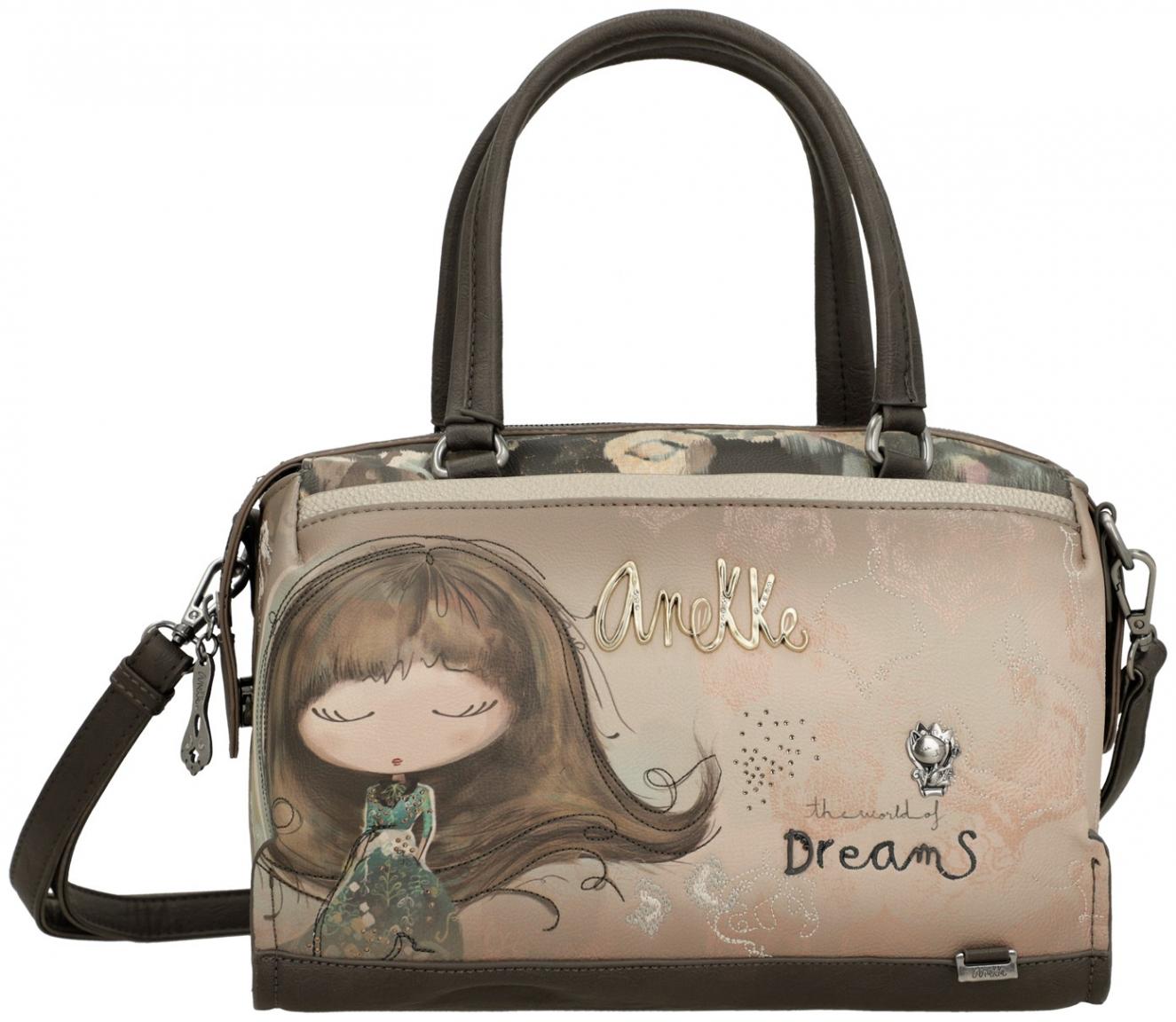 bestickte Bowlingtasche Glitzersteine beige bunt Anekke Real