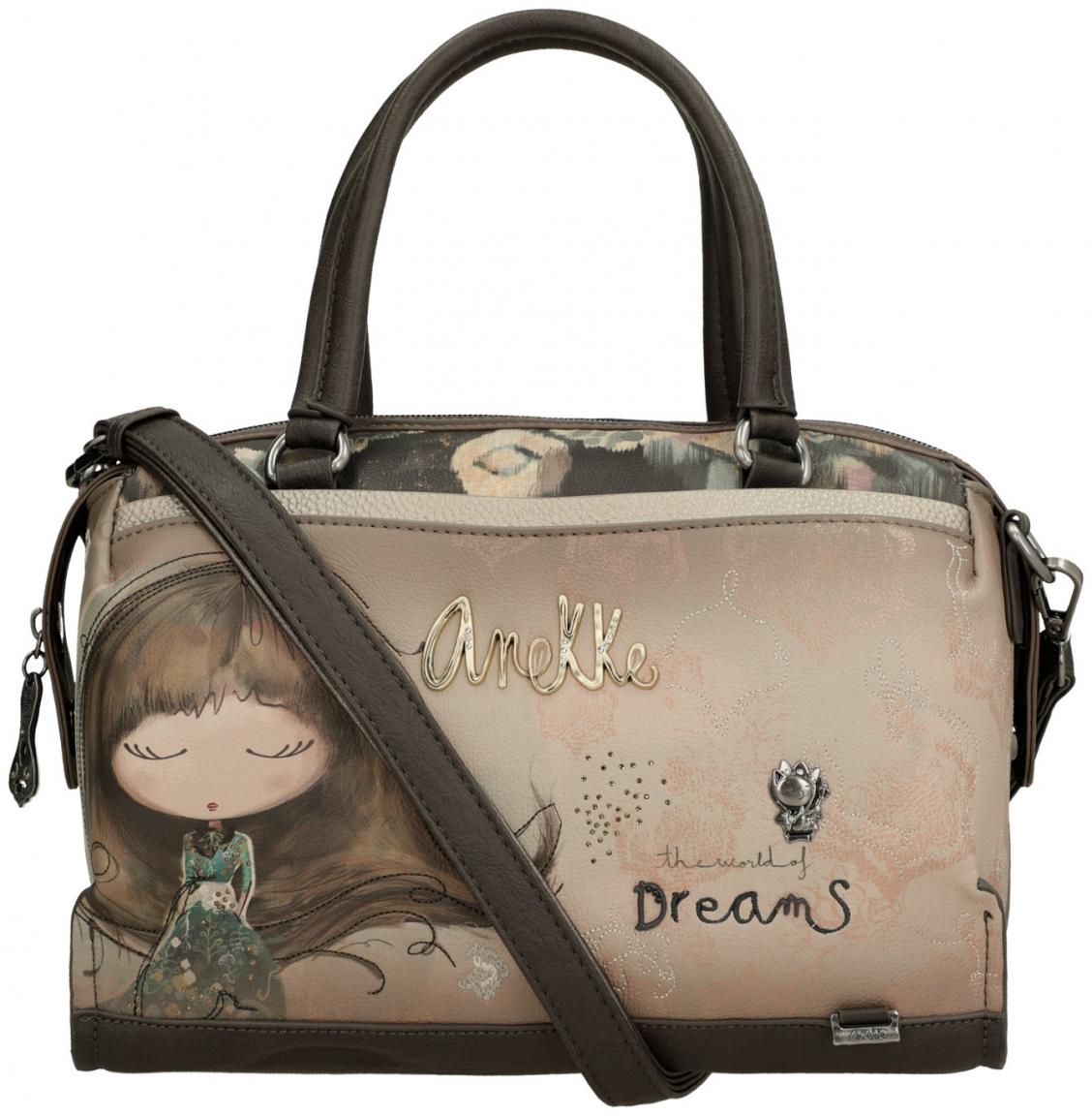 bestickte Bowlingtasche Glitzersteine beige bunt Anekke Real