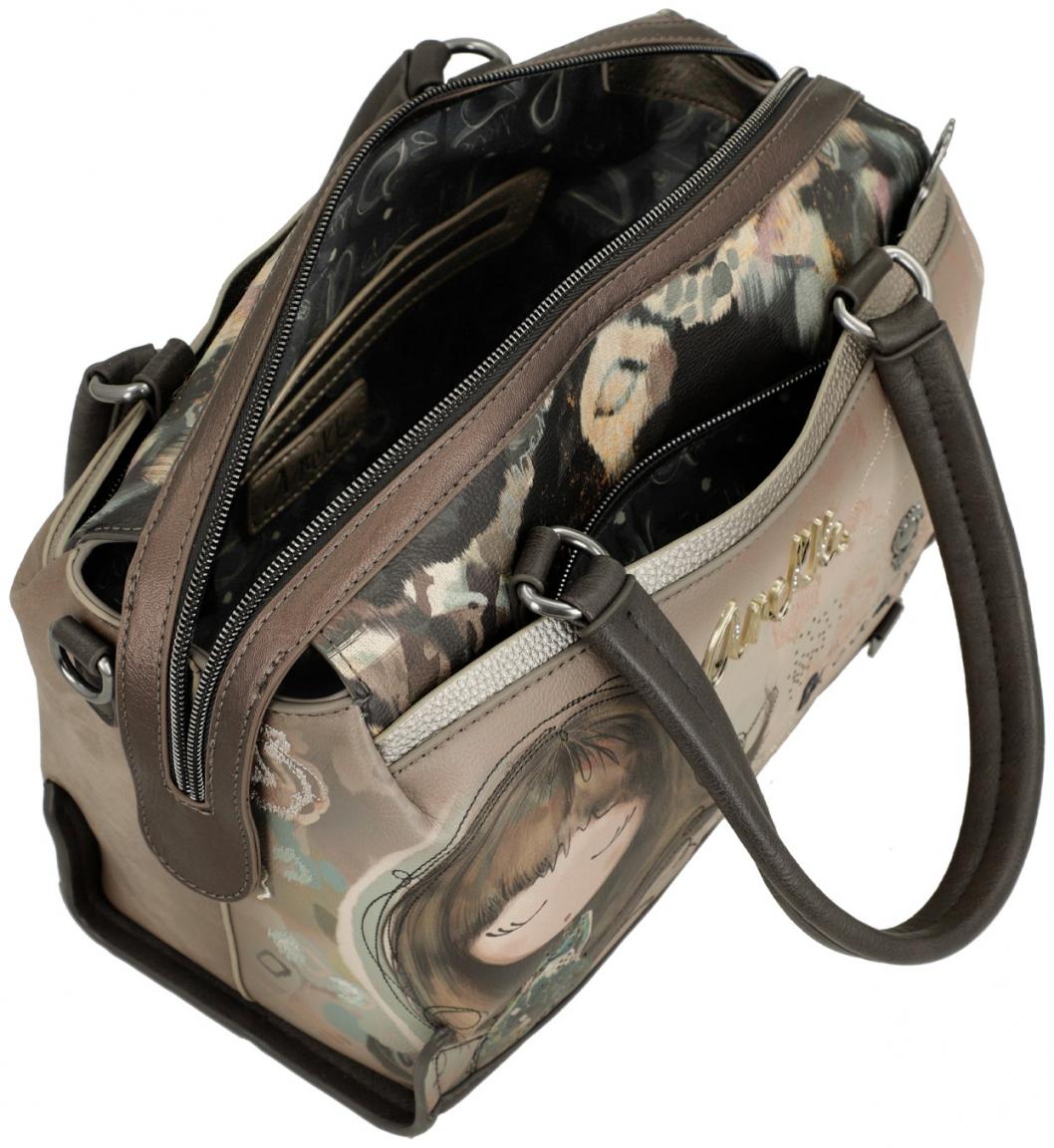 bestickte Bowlingtasche Glitzersteine beige bunt Anekke Real