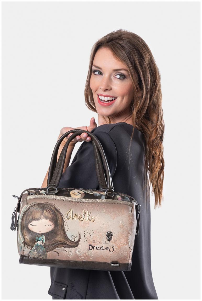 bestickte Bowlingtasche Glitzersteine beige bunt Anekke Real